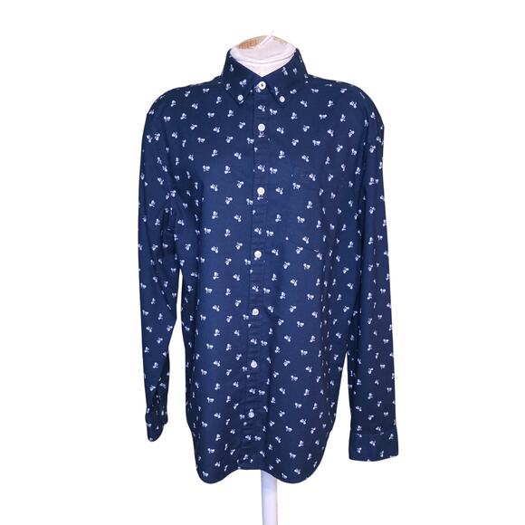 PENGUIN BY MUNSINGWEAR Navy Blue Bicycle Print Buttoned Shirt Sz L - Picture 1 of 7